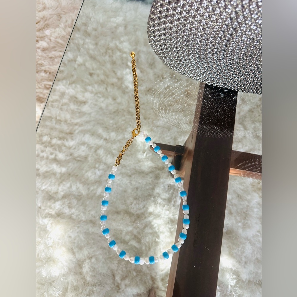 Shourouk Womens Capri Pearl Beaded Necklace Blue White Gold